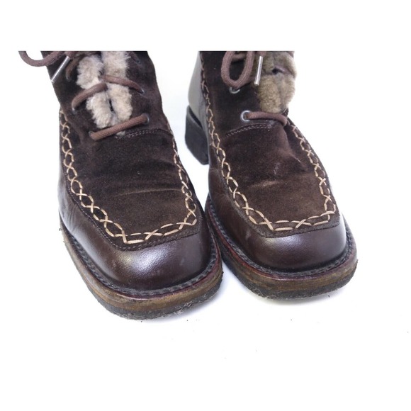 Bally Boots Womens Size 6 Makila Brown Leather Fur Lined Lace Up Winter Shoes - Picture 2 of 10